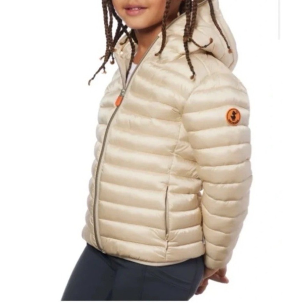 Save The Duck Girl Size 16 Yr Iris Hooded Puffer Jacket Shore Beige Lightweight